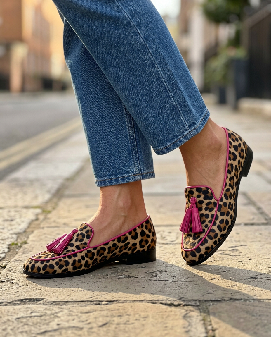 Fiamma | Mocassini Leopardati con Nappine Fucsia