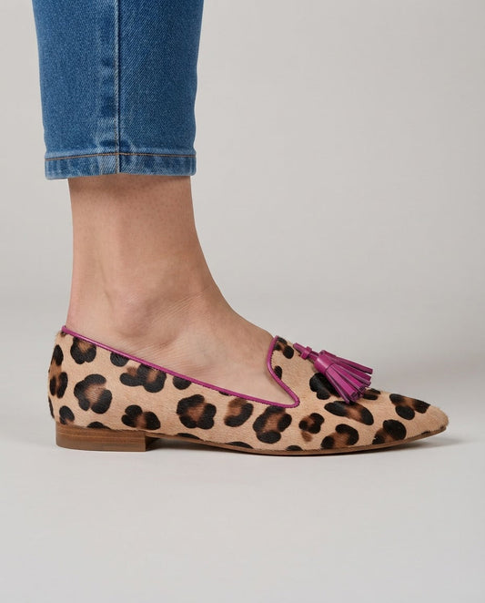 Ginevra | Mocassini Leopardati, Nappine Fucsia