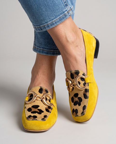 Assunta | Mocassini Gialli con Inserto Leopardato