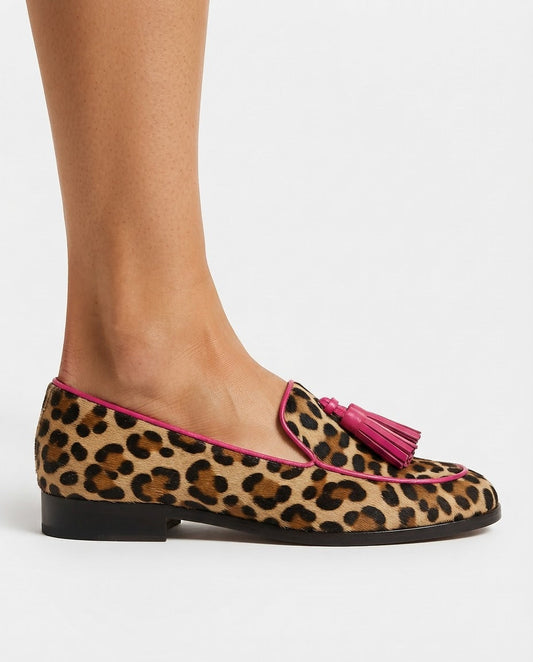 Fiamma | Mocassini Leopardati con Nappine Fucsia