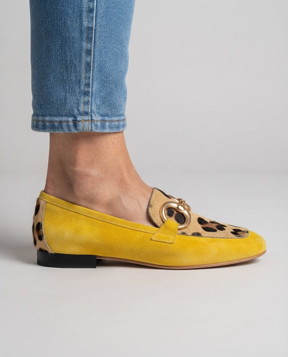 Assunta | Mocassini Gialli con Inserto Leopardato