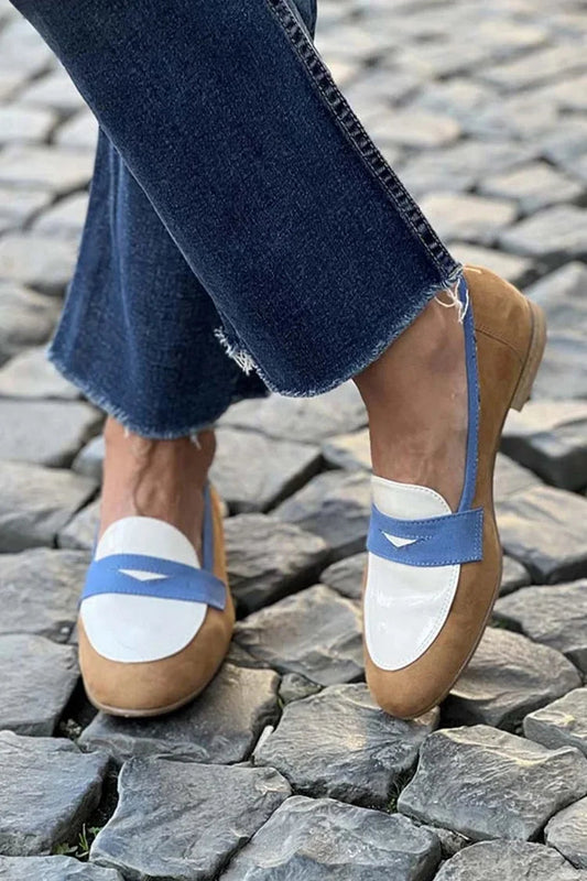 Siena | Mocassini Colorblock Cammello, Bianco e Azzurro