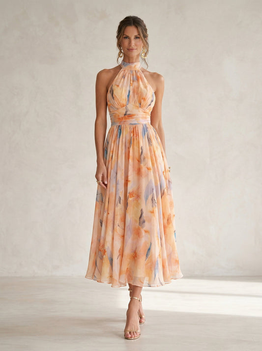 Estella - Abito Halter con Stampa ad Acquerello