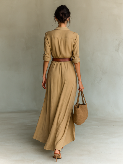Abito lungo maxi con collo a revers e maniche lunghe per donne