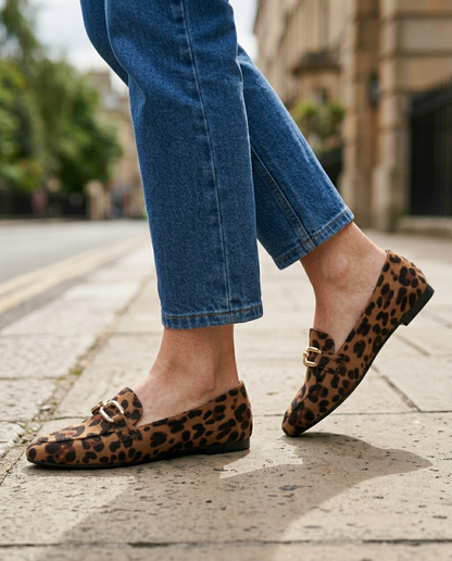 Bettina | Mocassini Leopardati in Camoscio con Morsetto