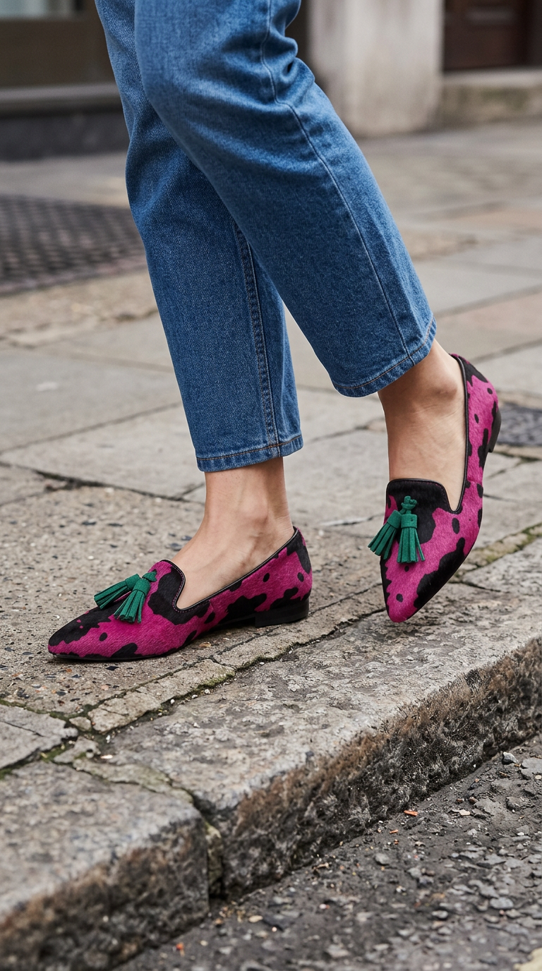 Ginevra | Mocassini Mucca Fucsia, Nappine Verdi