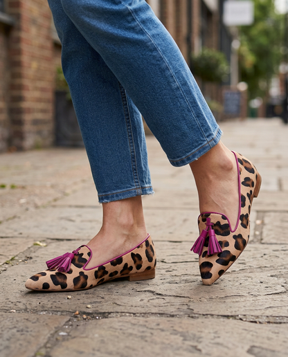 Ginevra | Mocassini Leopardati, Nappine Fucsia
