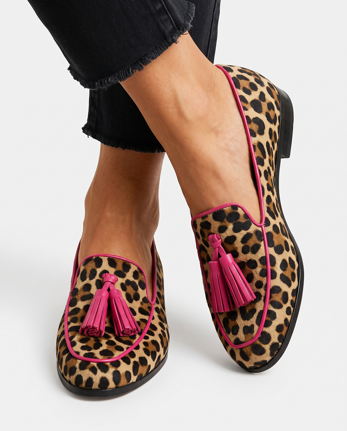 Fiamma | Mocassini Leopardati con Nappine Fucsia