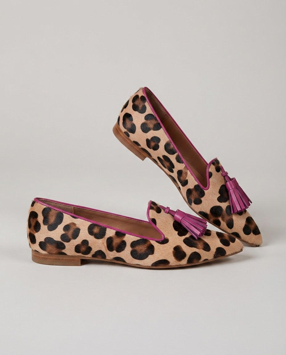Ginevra | Mocassini Leopardati, Nappine Fucsia