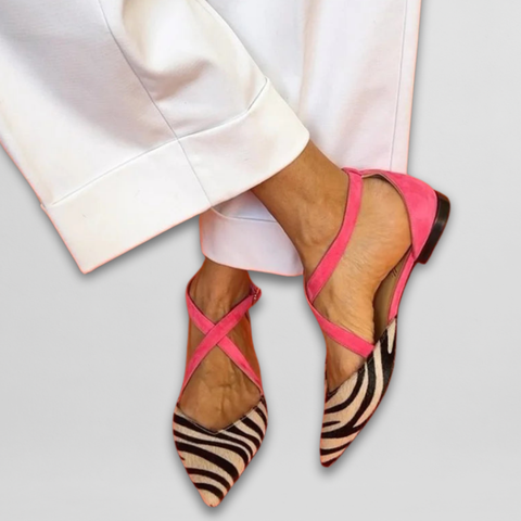 Ornella | Ballerine Zebrate con Cinturini Fucsia