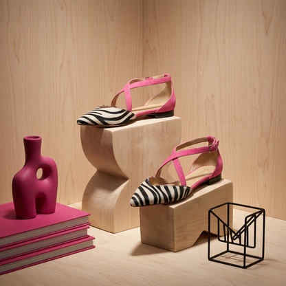 Ornella | Ballerine Zebrate con Cinturini Fucsia