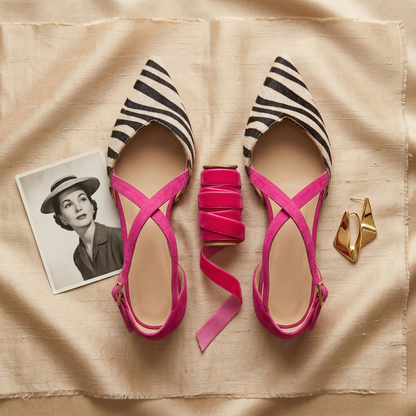 Ornella | Ballerine Zebrate con Cinturini Fucsia