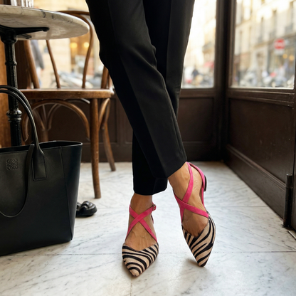 Ornella | Ballerine Zebrate con Cinturini Fucsia