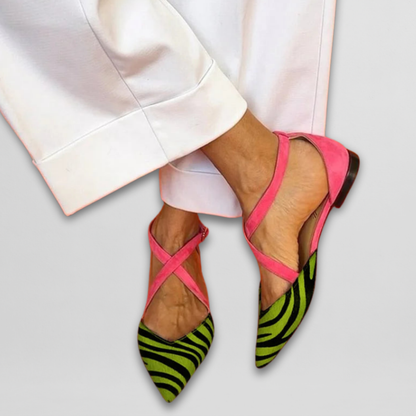 Ornella | Ballerine Zebrate con Cinturini Fucsia