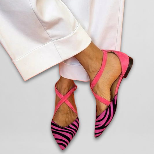 Ornella | Ballerine Zebrate con Cinturini Fucsia